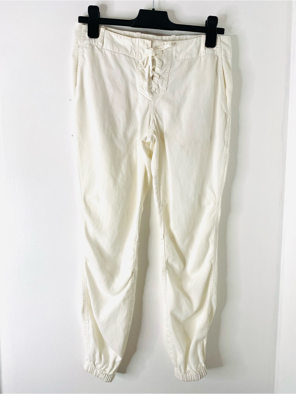 cloth & stone White Tencel Lace Up Utility Pants Elastic Cuff Straight Leg